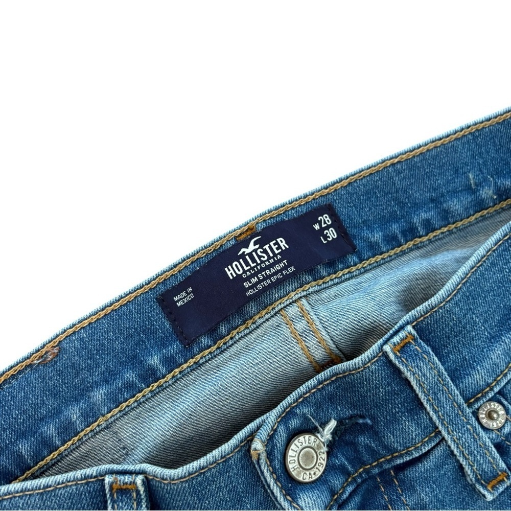 Hollister Men's 28W x 30L" Slim Straight Denim Blue Stretch Casual Jeans - Picture 3 of 5